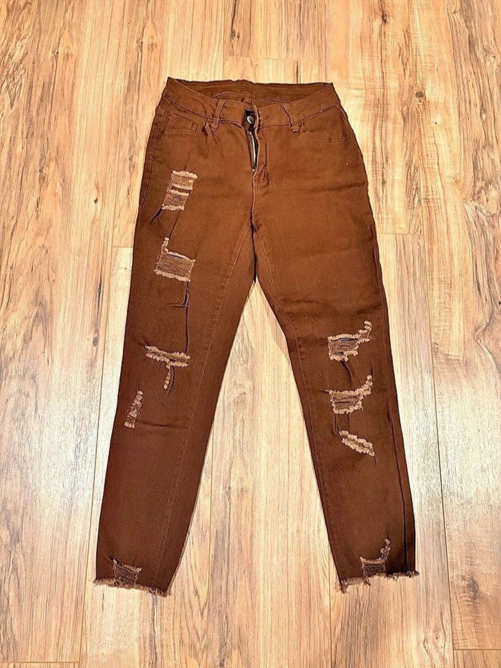 SHEIN Distressed Skinny Jeans in Brown